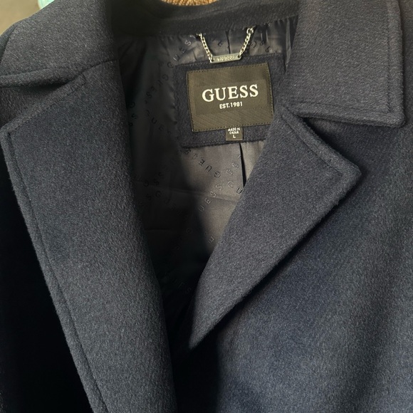 Guess Blackened Blue Long Wool Belted Coat - Picture 2 of 6